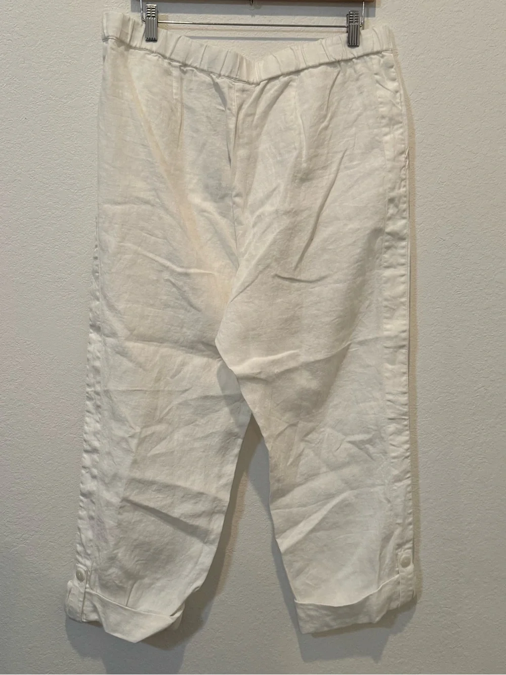 Pure Jill J.Jill White Linen Ankle Pants Large Pull On Adjustable Hem